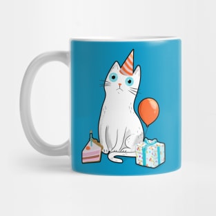 Intense Gaze White Birthday Cat Mug